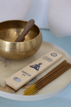 Kadzidełka Chakra Third Eye leżące na marmurowej tacy