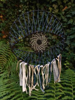 Boho etno łapacz snów niebieskie oko, obręcz, sieć, wykonany w Nepalu handmade