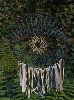 Boho etno łapacz snów niebieskie oko, obręcz, sieć, wykonany w Nepalu handmade