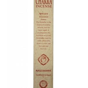 Zdjęcie produktowe przedstawiające kadzidła patyczkowe Chakra o zapachu Root nagchampa (zapach magnolii, Magnolia Champaca, z nutą drzewa sandałowego).