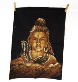 Dwustronny ręcznie malowany batik na bawełnianym płótnie z bogiem Sziwą (Shiva) i kobrą Vasuki, hinduizm z Nepalu, dekoracja, Kana Sapiens