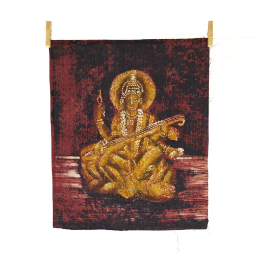 Dwustronny ręcznie malowany batik na bawełnianym płótnie przedstawiający Saraswati, hinduizm z Nepalu, dekoracja, Kana Sapiens