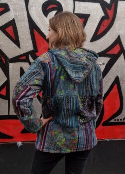 Polarowa kurtka w grzybki - niebieski patchwork