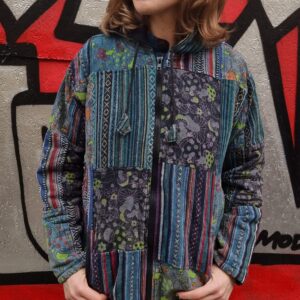 Polarowa kurtka w grzybki - niebieski patchwork