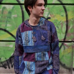 Patchworkowa koszula z kapturem - hoodie