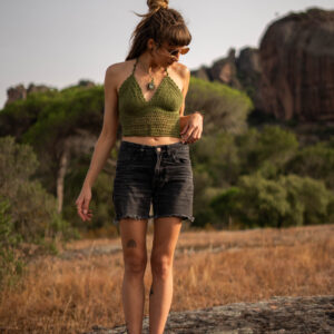 Top braletka robiona na szydełku - zielony