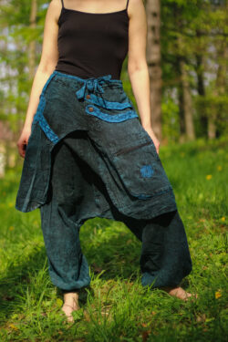 Przecierane spodnie alladynki szarawary z kieszeniami vintage luźne, Kana Sapiens