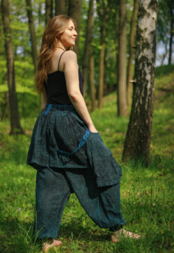 Przecierane spodnie alladynki szarawary z kieszeniami vintage luźne, Kana Sapiens