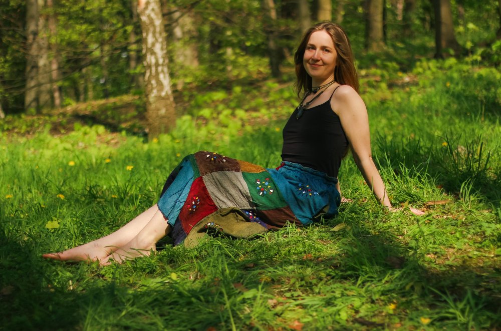 Patchworkowa kolorowa spódnica w stylu etno i boho, Kana Sapiens