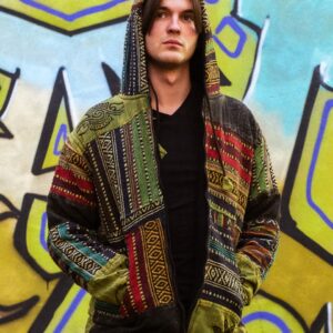 Polarowa kurtka - zielony patchwork