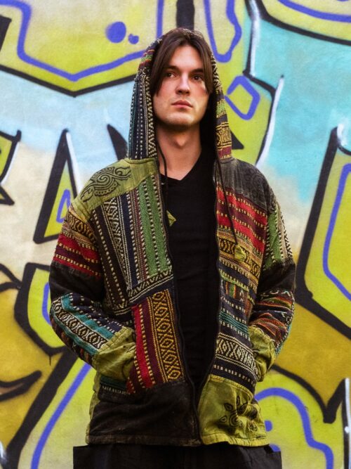 zielona-kurtka-patchworkowa-kana-sapiens (!5) Polarowa kurtka - zielony patchwork