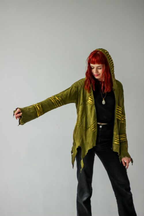 Elficka bluza - zielona Elifcka bluza rozpinana z bawełny, w leśnym hippie stylu, zielona, Kana Sapiens