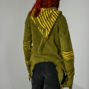 Elifcka bluza rozpinana z bawełny, w leśnym hippie stylu, zielona, Kana Sapiens