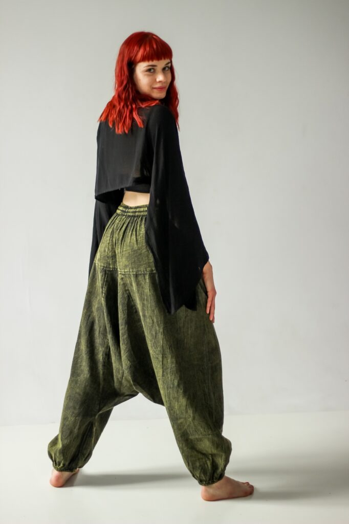 Przecierane spodnie alladynki szarawary vintage luźne, Kana Sapiens