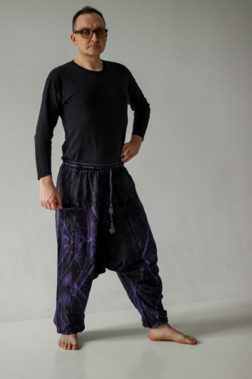Psychodeliczne szarawary - fioletowe Psychodeliczne spodnie alladynki szarawary vintage luźne, Kana Sapiens