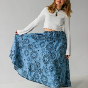 Długa spódnica bawełniana, wzory słońce, księżyc i gwiazdy, handmade w Nepalu, Kana Sapiens