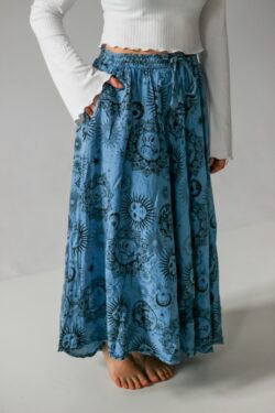 Długa spódnica bawełniana, wzory słońce, księżyc i gwiazdy, handmade w Nepalu, Kana Sapiens