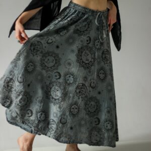 Długa spódnica bawełniana, wzory słońce, księżyc i gwiazdy, handmade w Nepalu, Kana Sapiens