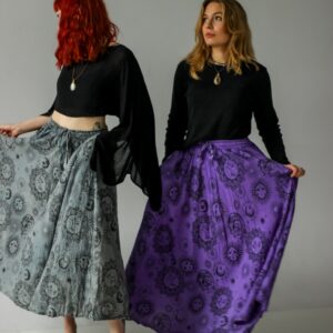 Długa spódnica bawełniana, wzory słońce, księżyc i gwiazdy, handmade w Nepalu, Kana Sapiens