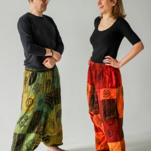 Szarawary patchworkowe z niskim krokiem