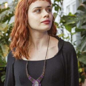 Kolia z makramy - kwarc różowy