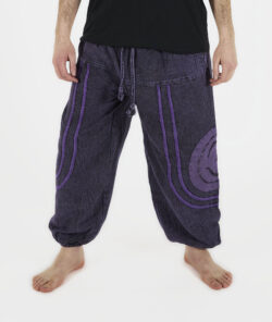 Baggy spodnie z haftem OM - fioletowe