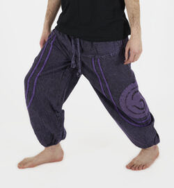 Baggy spodnie z haftem OM - fioletowe