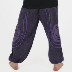 Baggy spodnie z haftem OM - fioletowe