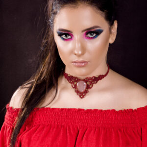 Kolia z makramy - kwarc różowy