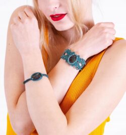 Zestaw bransoletek z makramy - labradoryt