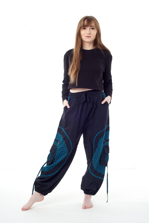 Spodnie bojówki - niebieski Kwiat Życia