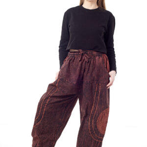 Baggy spodnie z haftem OM - rdzawe