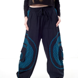 Spodnie bojówki - niebieski Kwiat Życia