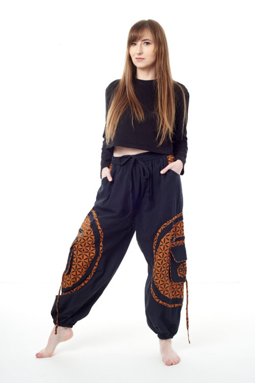 Spodnie bojówki - pomarańczowy Kwiat Życia