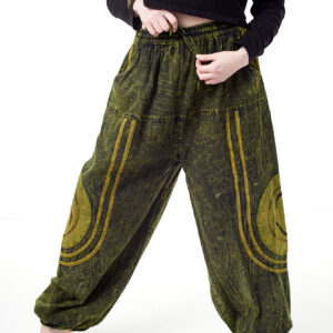 Baggy spodnie z haftem OM - khaki