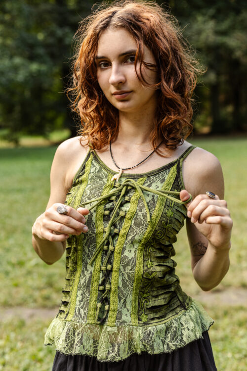 Elficka bluzka Gorsetowy top - zielony