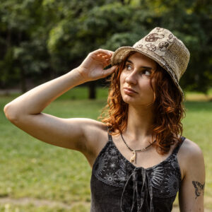 Patchworkowy bucket hat w grzybki