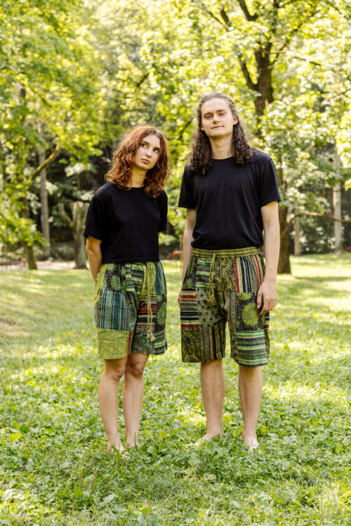 Patchworkowe szorty - zielone
